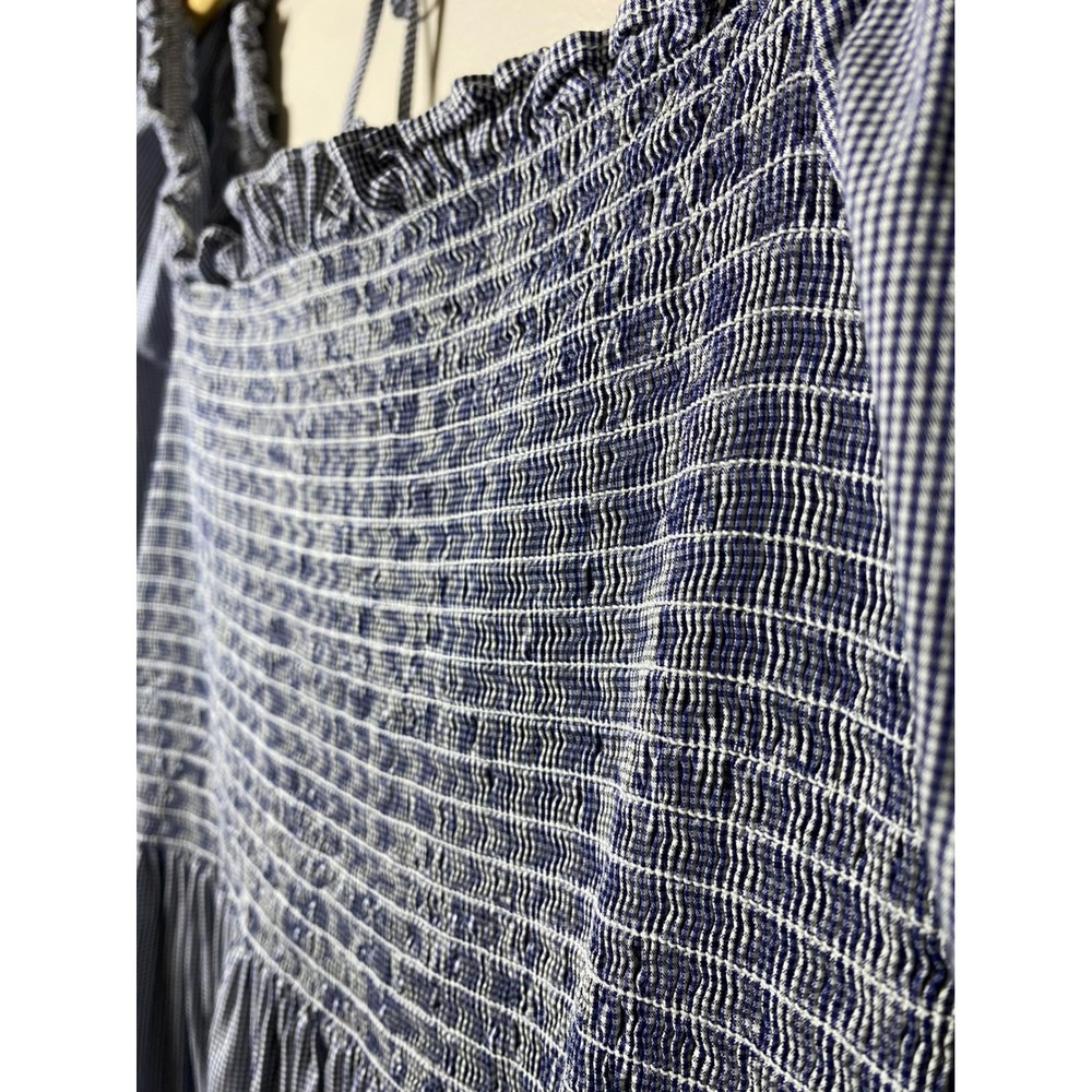 Hill House Nesli Nap Dress Blue Micro Gingham Smocked Tiered Midi Dress Sz SMALL - Picture 5 of 8